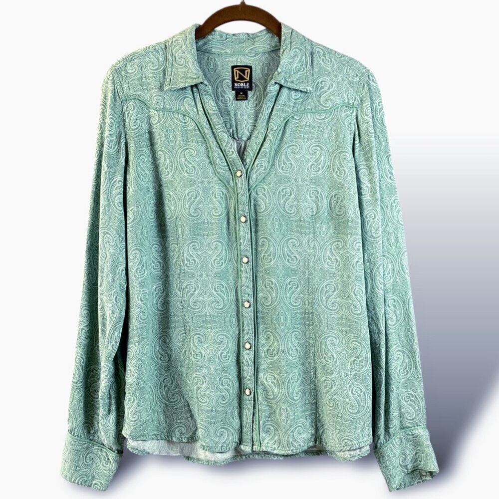 Noble Outfitters Western Shirt Womens Sz M Sea Spray Paisley Collar Snap Front